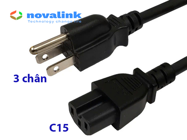 Dây nguồn 3 chân chuẩn  C15 dài 2m lõi 3*1.31mm hãng novalink mã NV-53002A công xuất 13A